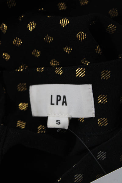 LPA Womens Black Geometric Mock Neck Long Sleeve Blouse Button Size S