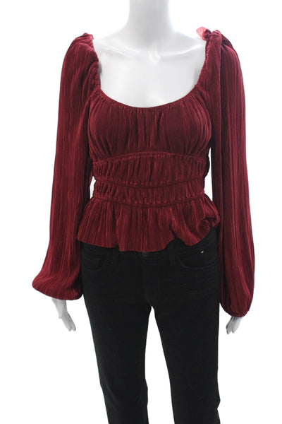 ASTR Womens Bohemian Square Neck Long Sleeve Red Blouse Polyester Size S
