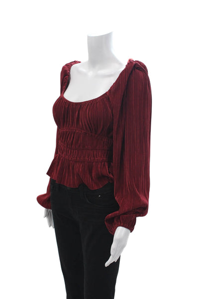 ASTR Womens Bohemian Square Neck Long Sleeve Red Blouse Polyester Size S