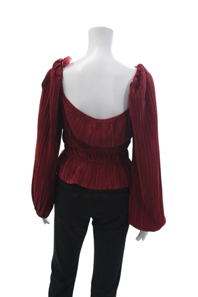 ASTR Womens Bohemian Square Neck Long Sleeve Red Blouse Polyester Size S
