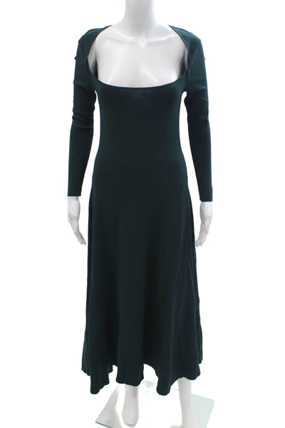 Zara Womens A-Line Maxi Dress Green Square Neck Long Sleeve Size M