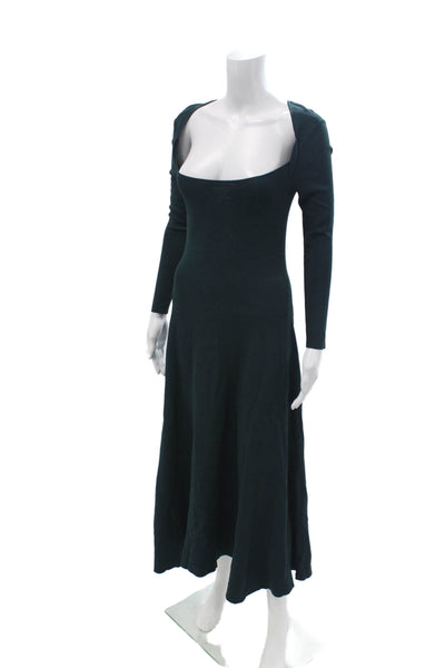 Zara Womens A-Line Maxi Dress Green Square Neck Long Sleeve Size M