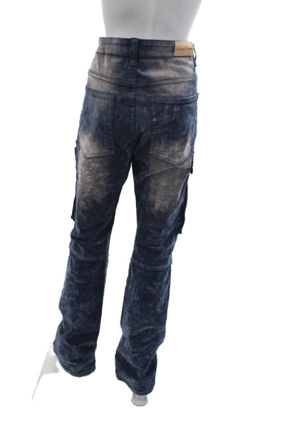 Vicious Jeans Mens Dark Blue Biker Cargo Pants Button Fly Size 36