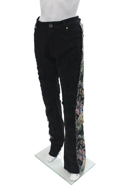 Focus Jeans Mens Straight Jeans Black Floral High Rise Boho Size 36