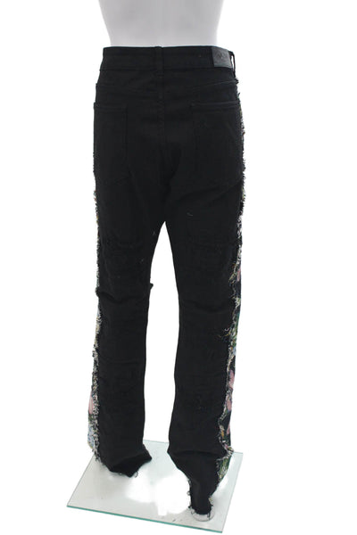 Focus Jeans Mens Straight Jeans Black Floral High Rise Boho Size 36