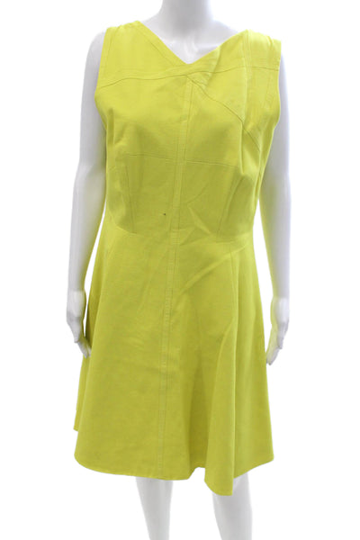 Karen Millen Women Yellow V-Neck Sleeveless A-Line Fit & Flare Dress Size 12