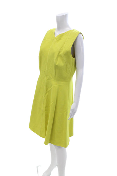 Karen Millen Women Yellow V-Neck Sleeveless A-Line Fit & Flare Dress Size 12