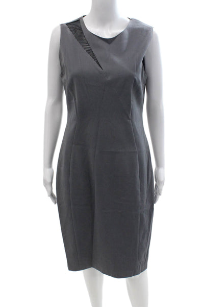Elie Tahari Women Sheath Dress Dark Gray V Neck Sleeveless Short Zip Size 10