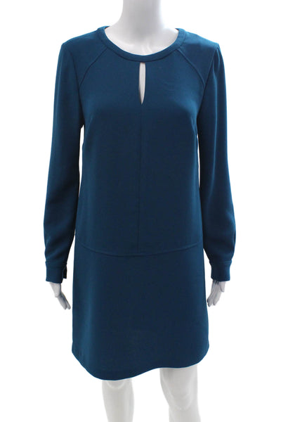 Shoshanna Womens Shift Dress Blue Long Sleeve Round Neck Short Size 6