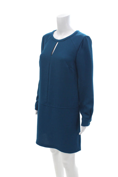 Shoshanna Womens Shift Dress Blue Long Sleeve Round Neck Short Size 6