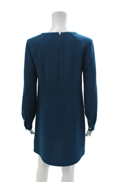 Shoshanna Womens Shift Dress Blue Long Sleeve Round Neck Short Size 6