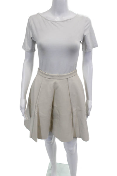 David Koma Women A-Line Pleated Skater Skirt Beige Polyester Knee Size 10