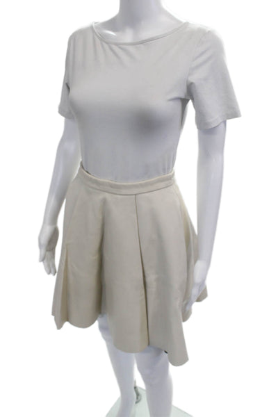 David Koma Women A-Line Pleated Skater Skirt Beige Polyester Knee Size 10
