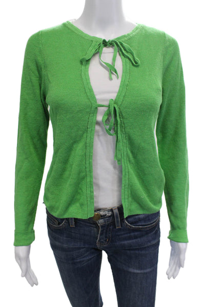 Venroy Unisex Cardigan Green Linen Long Sleeve Round Neck Size S