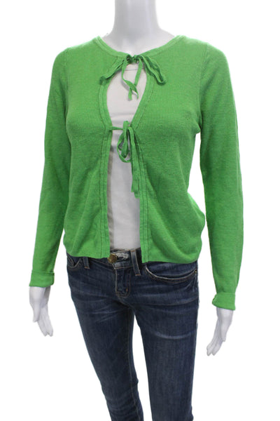 Venroy Unisex Cardigan Green Linen Long Sleeve Round Neck Size S