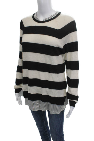 Joie Unisex Pullover 100% Cashmere Striped Black Sweater Size S