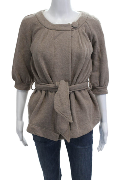 Smitten Womens Brown Cotton 3/4 Sleeve Button Jacket Classic Round Neck Size XS