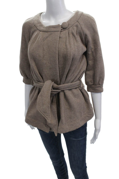 Smitten Womens Brown Cotton 3/4 Sleeve Button Jacket Classic Round Neck Size XS