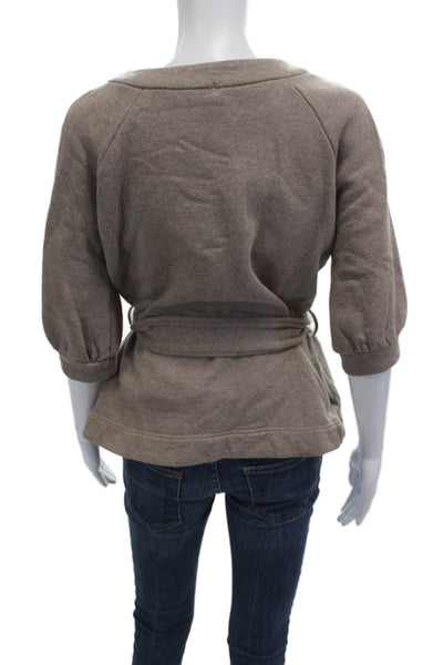 Smitten Womens Brown Cotton 3/4 Sleeve Button Jacket Classic Round Neck Size XS