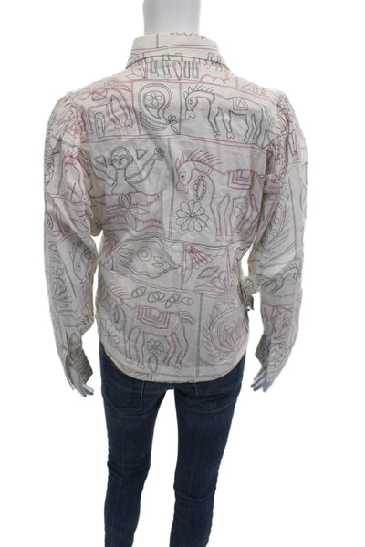Magali Pascal Womens Collared Button Up Cotton Animal Graphic Blouse Size XS