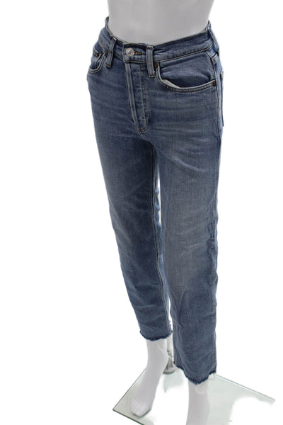 Re/Done Women Cropped Straight Jeans Blue Mid Rise 27 Inseam Size 25