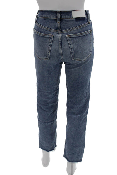 Re/Done Women Cropped Straight Jeans Blue Mid Rise 27 Inseam Size 25