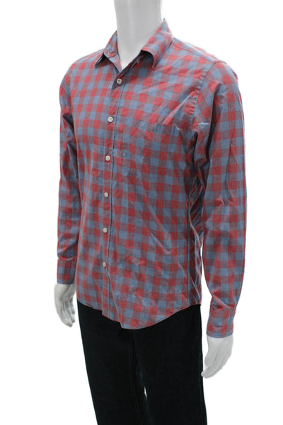 J Crew Mens Button Front Long Sleeve Plaid Slim Cut Shirt Red Blue Small