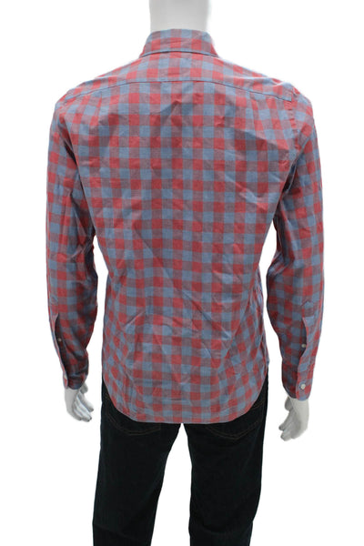 J Crew Mens Button Front Long Sleeve Plaid Slim Cut Shirt Red Blue Small