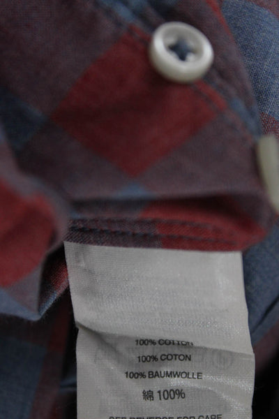 J Crew Mens Button Front Long Sleeve Plaid Slim Cut Shirt Red Blue Small