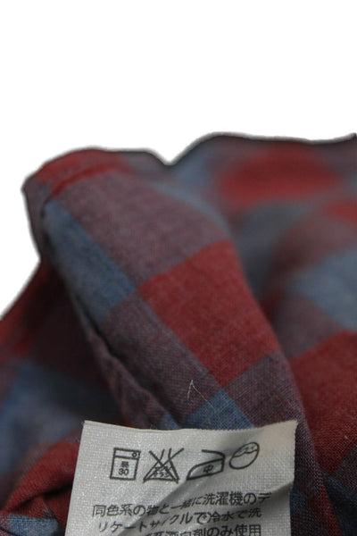 J Crew Mens Button Front Long Sleeve Plaid Slim Cut Shirt Red Blue Small