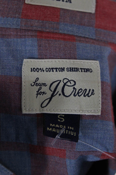 J Crew Mens Button Front Long Sleeve Plaid Slim Cut Shirt Red Blue Small