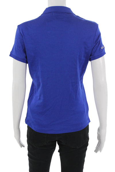Ralph Lauren Golf Women Solid Blue Collared Short Sleeve Cotton Polo Size M