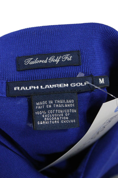 Ralph Lauren Golf Women Solid Blue Collared Short Sleeve Cotton Polo Size M