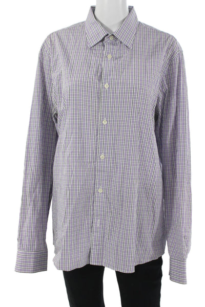 Michael Kors Mens Purple Cotton Collared Check Long Sleeve Button-Down Size L