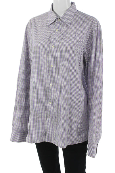 Michael Kors Mens Purple Cotton Collared Check Long Sleeve Button-Down Size L