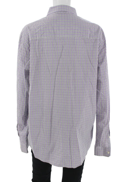 Michael Kors Mens Purple Cotton Collared Check Long Sleeve Button-Down Size L