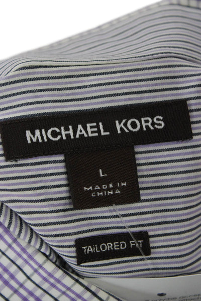 Michael Kors Mens Purple Cotton Collared Check Long Sleeve Button-Down Size L