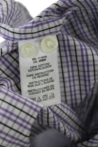 Michael Kors Mens Purple Cotton Collared Check Long Sleeve Button-Down Size L