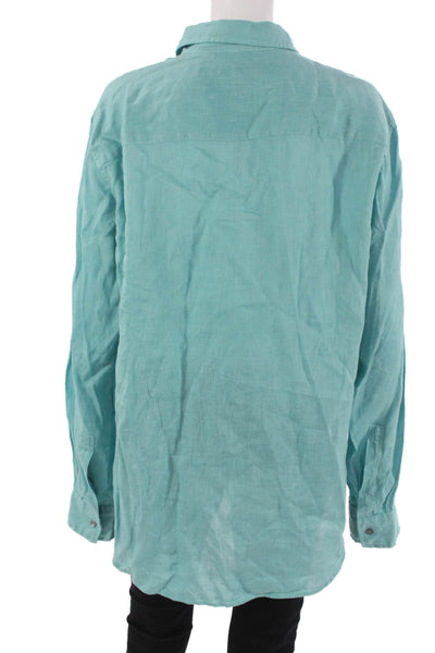 Michael Kors Mens Point Collar Linen Long Sleeve Button Up Green Size L