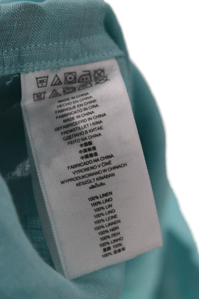 Michael Kors Mens Point Collar Linen Long Sleeve Button Up Green Size L