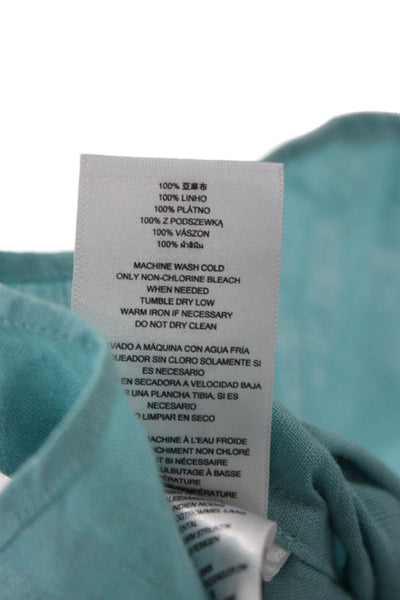 Michael Kors Mens Point Collar Linen Long Sleeve Button Up Green Size L