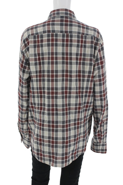 Boss Hugo Boss Mens Point Collar Beige Plaid Long Sleeve Button-Up Size L