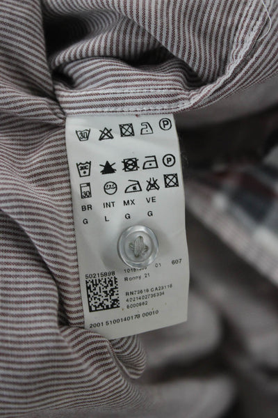 Boss Hugo Boss Mens Point Collar Beige Plaid Long Sleeve Button-Up Size L