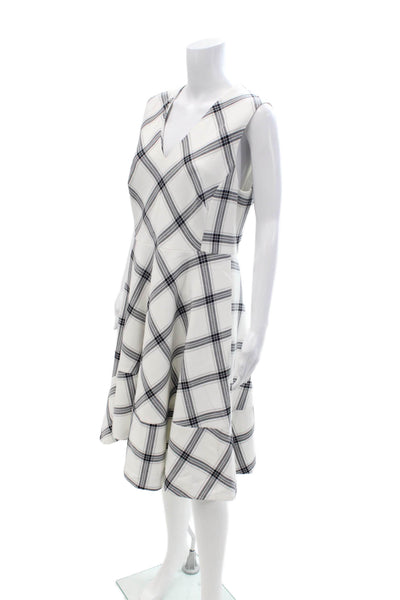 Karen Millen Women A-Line White V-Neck Sleeveless Plaid Dress Size 12