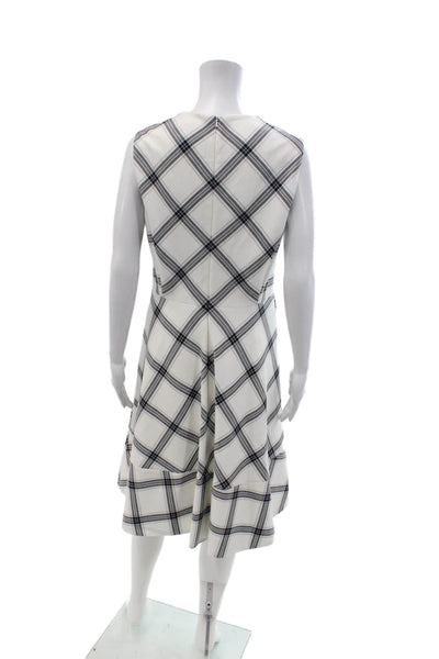 Karen Millen Women A-Line White V-Neck Sleeveless Plaid Dress Size 12