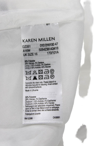 Karen Millen Women A-Line White V-Neck Sleeveless Plaid Dress Size 12