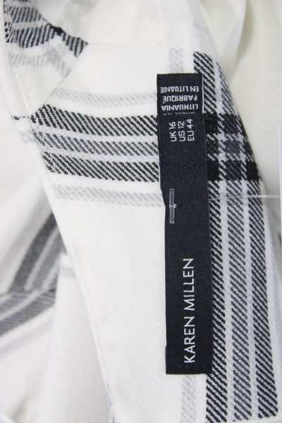 Karen Millen Women A-Line White V-Neck Sleeveless Plaid Dress Size 12