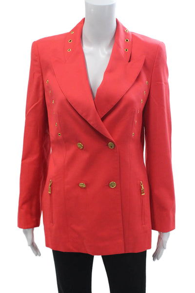 Escada Unisex Red Virgin Wool Collared Button Blazer 80s Long Sleeve Size 36