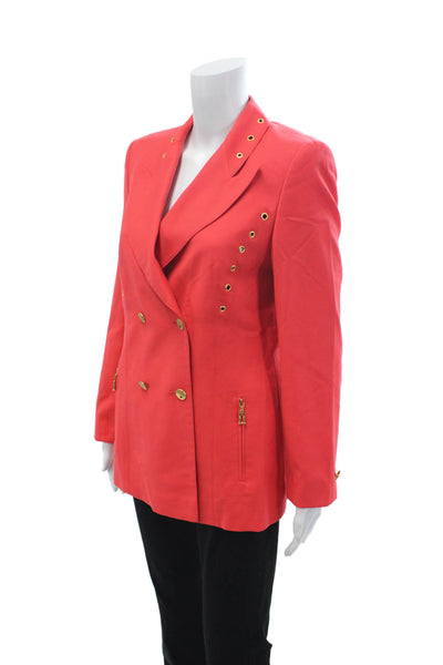 Escada Unisex Red Virgin Wool Collared Button Blazer 80s Long Sleeve Size 36