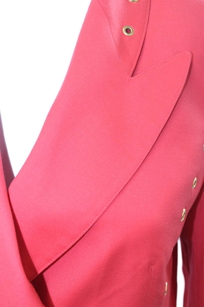 Escada Unisex Red Virgin Wool Collared Button Blazer 80s Long Sleeve Size 36